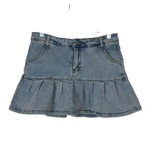 Denim Skort Junior Large Blue Pleated Ruffle Mini Y2K Coquette Summer Casual